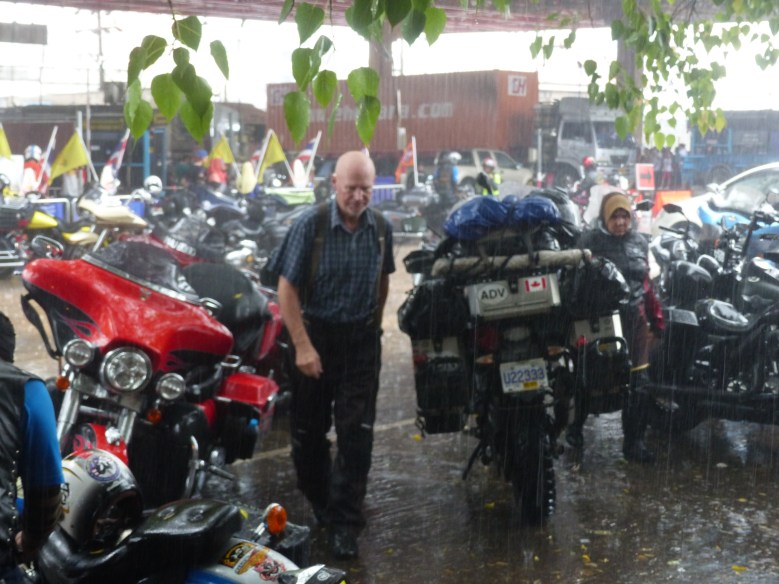 Getting soaked at the Thai border.